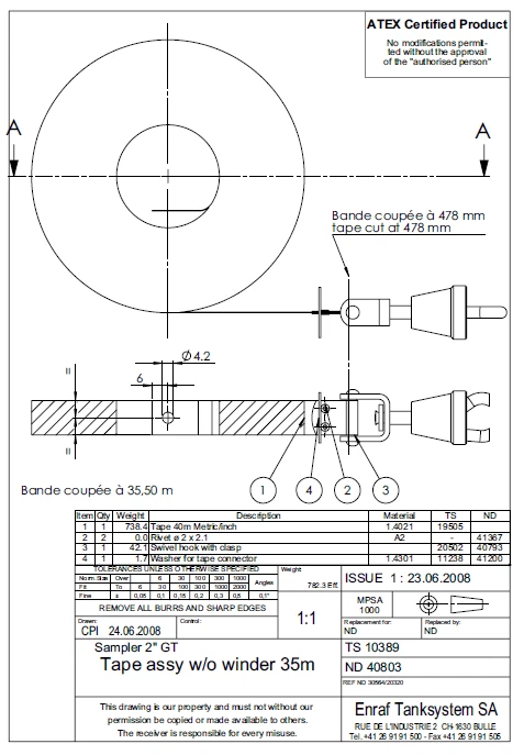 Tape Assy W/O Winder for Hermetic Sampler GT /GTX CHEM - 35 Meters P/N: TS 10389 - Image 7